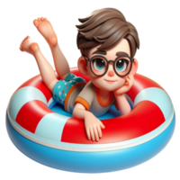 aigenerated boy laying on an inflatable png