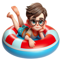 aigenerated boy laying on an inflatable png