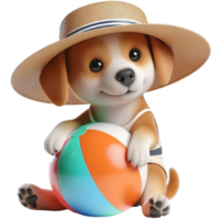 wearing dog wearing a hat and holding a beach ball png