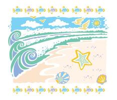 Stylized illustration with simple and delicate lines of a seabed scene. vector