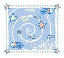 Stylized illustration with simple and delicate lines of a seabed scene. vector