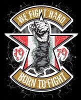 Handmade illustration of fighter hand with texture and text. vector