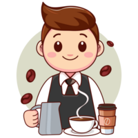 Cartoon Barista Male Serving Coffee png