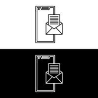 Flat line icon concept of Open email envelope on mobile phone. isolated illustration. Smartphone screen with open e-mail message and read mail envelope icons, inbox concept vector