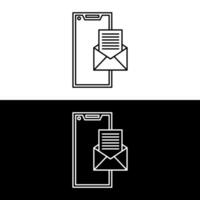 Flat line icon concept of Open email envelope on mobile phone. isolated illustration. Smartphone screen with open e-mail message and read mail envelope icons, inbox concept vector