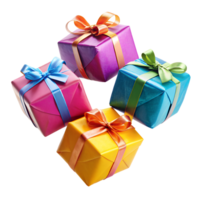 Group of Four Colorful Wrapped Gift Boxes png