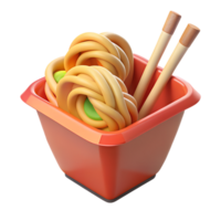 röd paket av asiatisk spaghetti med grön bönor och ätpinnar. isolerat 3d ikon på transparent bakgrund png