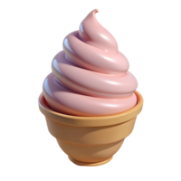 pink soft serve ice cream 3D icon on transparent background png