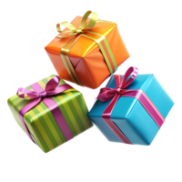 Group of Three Colorful Wrapped Presents png