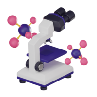 mikroskop och molekyl för vetenskaplig forskning. 3d framställa png