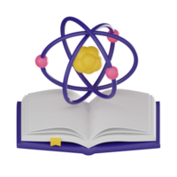 Educational Insight Science Book and Atom for Research and Learning. 3D Render png