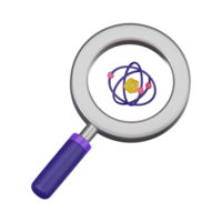 Discovery Magnifying Glass Explores Atom Structure. 3D Render png