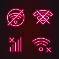 no wifi signal, no connection, red neon glowing icon vector