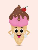 Cute Ice Cream Character Showing Two Thumbs Up vector