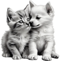 Kitten and puppy share a heartwarming cuddle. AI-Generated. png