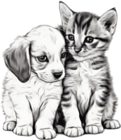 Kitten and puppy share a heartwarming cuddle. AI-Generated. png