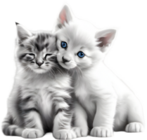 Kitten and puppy share a heartwarming cuddle. AI-Generated. png