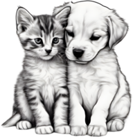 Kitten and puppy share a heartwarming cuddle. AI-Generated. png