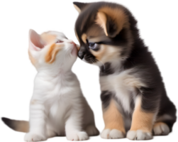 gatito y perrito compartir un reconfortante abrazo. ai-generado. png