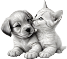 Kitten and puppy share a heartwarming cuddle. AI-Generated. png