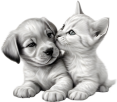 Kitten and puppy share a heartwarming cuddle. AI-Generated. png