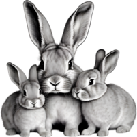 Adorable rabbit family poses for a portrait. AI-Generated. png