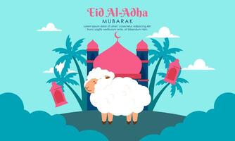 Happy Holy Eid Al Adha Mubarak Cute Banner Cartoon Doodle Illustration vector