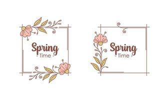 Spring Time Doodle Floral Frames with Fresh Flower Vintage Concept vector