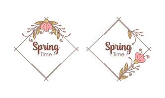 Spring Time Doodle Floral Frames with Fresh Flower Vintage Concept vector