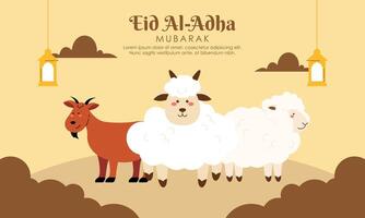 Happy Holy Eid Al Adha Mubarak Cute Banner Cartoon Doodle Illustration vector