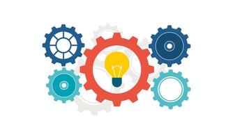 The concept of finding great ideas. Flat Design of Topic of New Ideas and thoughts. Creativity and inspiration in a modern style with a light bulb and gears vector
