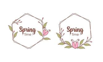 Spring Time Doodle Floral Frames with Fresh Flower Vintage Concept vector