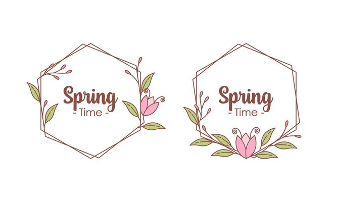 Spring Time Doodle Floral Frames with Fresh Flower Vintage Concept