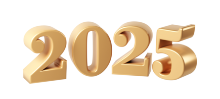 Happy New Year 2025 with shiny 3D numbers. Holiday christmas gold celebration design. Premium element Illustration for poster, banner, calendar and greeting card png