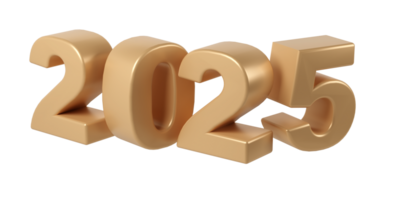 glücklich Neu Jahr 2025 mit glänzend 3d Symbol Zahlen. Urlaub Weihnachten golden Feier Design. Prämie Element Illustration zum Poster, Banner, Kalender und Gruß Karte png