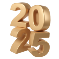 contento nuovo anno 2025 con brillante 3d numeri. vacanza Natale d'oro celebrazione design. premio elemento illustrazione per manifesto, striscione, calendario e saluto carta png