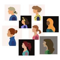 silhouette profile and head of women. Adult different women. vector