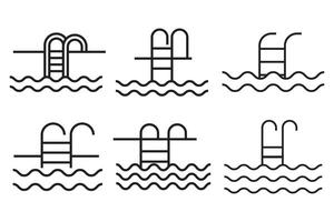 Swimming pool icon set. Simple thin line, outline, swimming pool ladder icon in different style, stroke style can be used for web, vector