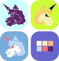 set of funny cartoon heads unicorn in many variation and color pallete that use for this icon vector