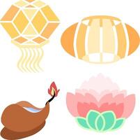 Icon set of vesak evemt symbol, there is lotus, and vesak lattern and candlelight vector