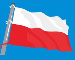 illustration of the Polish flag, white and red, flying on a blue background vector