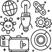 Hand draw technology sketch icon doodle set design for coloring book. Technology icon coloring pages vector