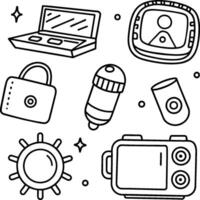 Hand draw technology sketch icon doodle set design for coloring book. Technology icon coloring pages vector