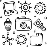 Hand draw technology sketch icon doodle set design for coloring book. Technology icon coloring pages vector