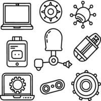 Hand draw technology sketch icon doodle set design for coloring book. Technology icon coloring pages vector