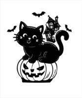 conjunto de negro Víspera de Todos los Santos siluetas colección de Víspera de Todos los Santos calabazas, gato de miedo caracteres. ilustración aislado en blanco vector