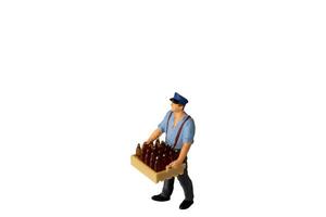 Delivery Man Holding Crate With Bottles isolated on white background with clipping path photo