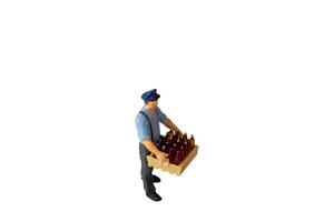 Delivery Man Holding Crate With Bottles isolated on white background with clipping path photo