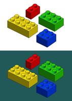 Colorful plastic building blocks isometric drawings vector