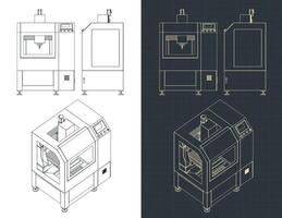 CNC turning milling machine drawings vector